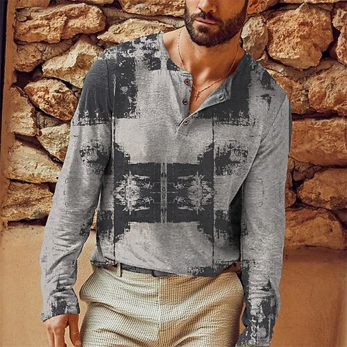 

Men's Henley Shirt Tee T shirt Tee 3D Print Graphic Patterned Tribal Plus Size Henley Daily Sports Button-Down Print Long Sleeve Tops Designer Basic Casual Classic Gray / Summer / Spring / Summer
