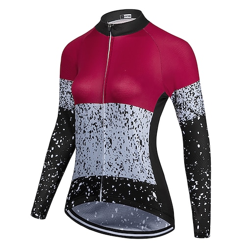 

21Grams Women's Cycling Jersey Long Sleeve Bike Top with 3 Rear Pockets Mountain Bike MTB Road Bike Cycling Breathable Quick Dry Moisture Wicking Reflective Strips Rosy Pink Red Blue Polka Dot