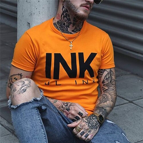 

Men's Unisex T shirt Tee Hot Stamping Graphic Prints Letter Crew Neck Street Daily Print Short Sleeve Tops Designer Casual Big and Tall Sports Orange / Summer / Summer