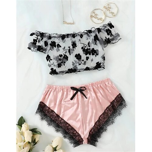 

Ladies Sexy Flocking Ice Silk Suit Erotic Lingerie