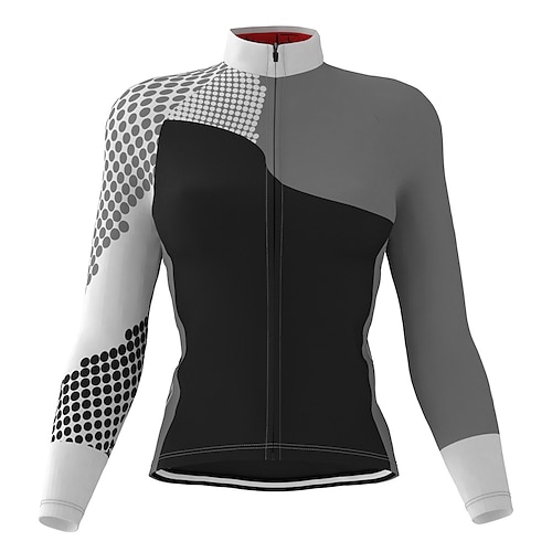 

21Grams Women's Cycling Jersey Long Sleeve Bike Top with 3 Rear Pockets Mountain Bike MTB Road Bike Cycling Breathable Quick Dry Moisture Wicking Reflective Strips Black Grey Orange Polka Dot