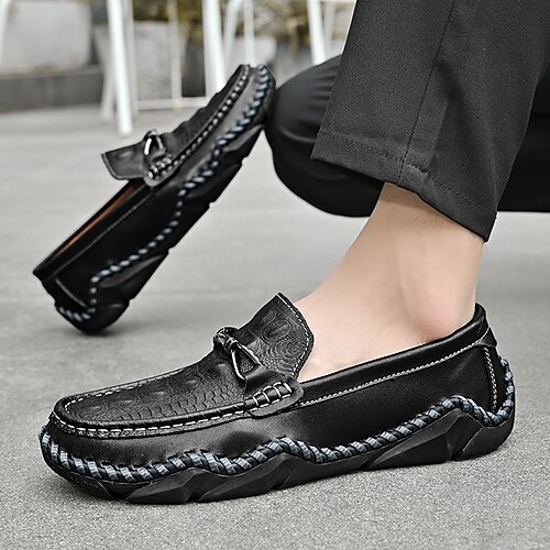 

Men's Loafers Slip-Ons Plus Size Hand Stitching Business Classic Office Career Leather Black White Gray Spring Fall
