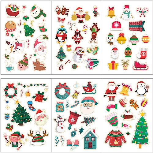 

5 Sheets Santa Claus Christmas Tree Christmas Bell Stickers for School Office Business Waterproof Self-adhesive Aesthetic for Women Men Girls