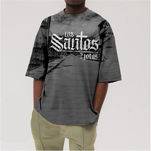 

Men's T shirt Tee 3D Print Graphic Patterned Letter Plus Size Crew Neck Daily Sports Print Half Sleeve Tops Designer Basic Casual Oversized Green Blue Gray / Summer