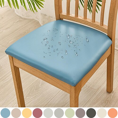 

Stretch Kitchen Chair Cover White Black Grey Chair Seat Slipcover Pu Leather Elastic For Dinning Party Hotel Wedding Soft Removable Washable