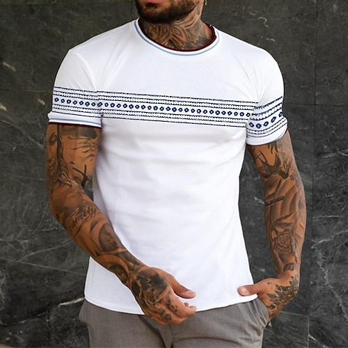 

Men's Unisex T shirt Tee Striped Graphic Prints Crew Neck White Outdoor Street Short Sleeve Print Clothing Apparel Sports Designer Casual Big and Tall / Summer / Summer