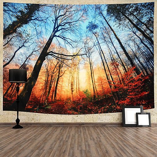 

Fall Forest Wall Tapestry Art Decor Blanket Curtain Hanging Home Bedroom Living Room Decoration Polyester Red Leaves