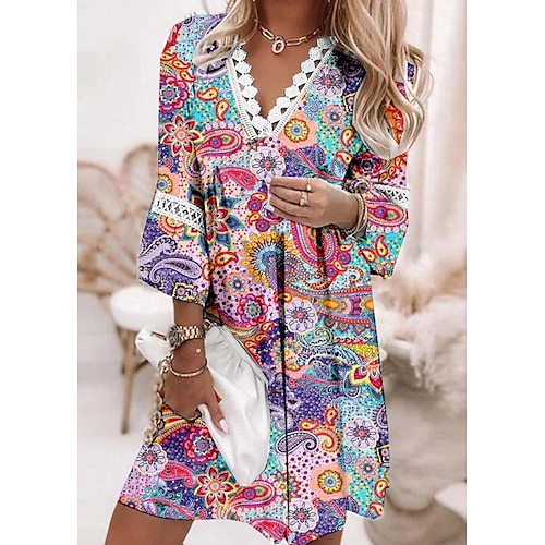 

Women's A Line Dress Short Mini Dress Red 3/4 Length Sleeve Floral Print Spring Summer V Neck Stylish Casual 2022 S M L XL XXL 3XL 4XL