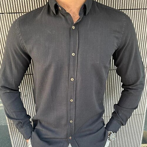 

Men's Dress Shirt Solid Color Turndown Black / Gray Wedding Work Long Sleeve Button-Down Clothing Apparel Fashion Business Comfortable Smart Casual