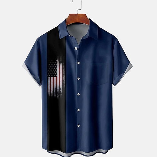

Men's Shirt 3D Print National Flag Turndown Street Daily 3D Button-Down Short Sleeve Tops Casual Fashion Breathable Comfortable Navy Blue / Beach