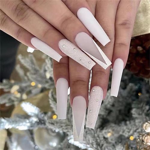 

Super Long Ballet Manicure Manicure Fashion Manicure Frosted V-shaped French Wearable Fake Nails