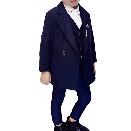 

Kids Boys Suit Blazer Clothing Set 3 Pieces Short Sleeve Navy Blue Solid Color Party Formal Cool Gentle Regular 3-10 Years