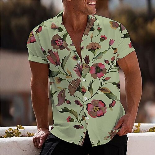 

Men's Shirt 3D Print Floral Turndown Street Casual Button-Down Print Short Sleeve Tops Designer Casual Fashion Breathable Green / Summer