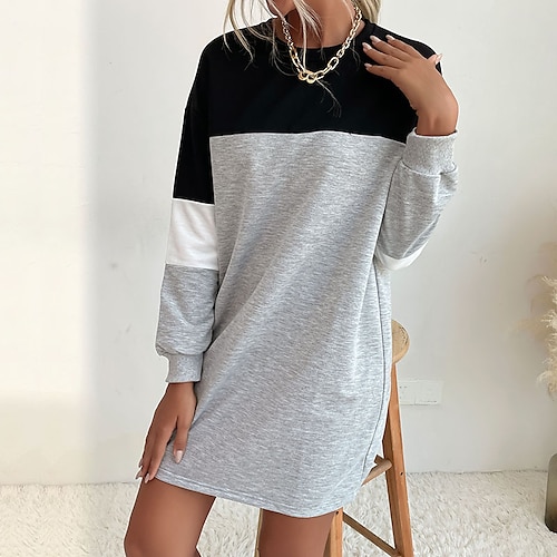 

Women's Hoodie Dress Color Block Casual Daily Active Streetwear Hoodies Sweatshirts Black Brown Navy Blue