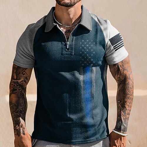 

Men's Collar Polo Shirt Golf Shirt Star Turndown Royal Blue 3D Print Street Daily Short Sleeve Zipper 3D Clothing Apparel Fashion Casual Breathable Comfortable / Beach