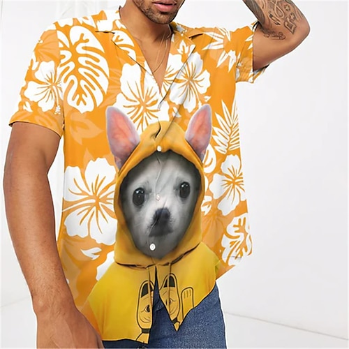 

Homme Chemise Animal Floral Chien Col rabattu Orange 3D effet Extérieur Plein Air Manches Courtes Bouton bas Imprimer Vêtement Tenue Mode Design Casual Respirable / Eté / Printemps / Eté