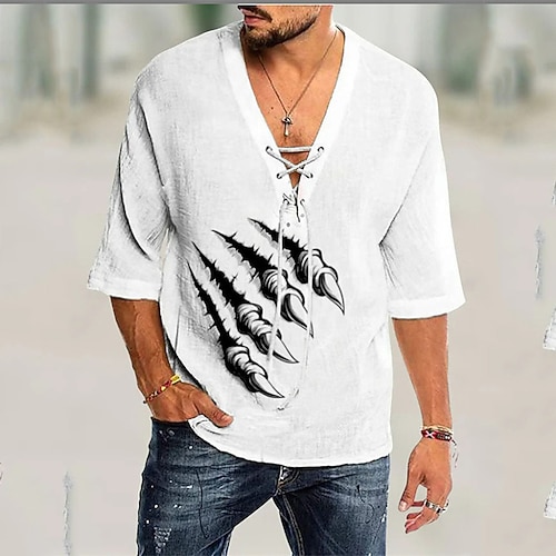 

Men's T shirt Tee Hot Stamping Graphic Patterned V Neck Street Daily Drawstring 3D Half Sleeve Tops Casual Fashion Comfortable White / Beach