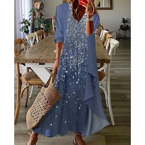 

Women's A Line Dress Midi Dress Navy Blue Half Sleeve Print Print Spring Summer V Neck Casual 2022 S M L XL XXL 3XL