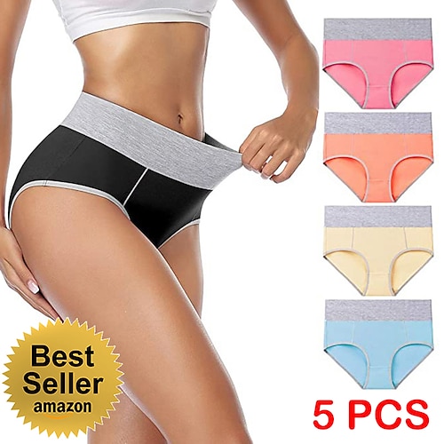

Women's Plus Size Basic Vacation Pure Color Shaping Panty Stretchy High Waist Cotton 5 Pieces Green M
