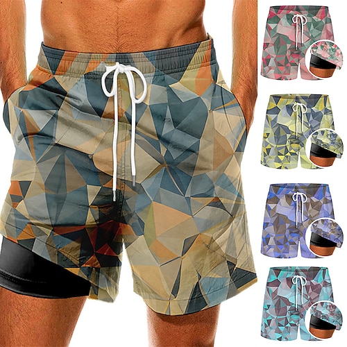 

Men's Swim Trunks Swim Shorts Quick Dry Board Shorts Bathing Suit Compression Liner with Pockets Drawstring Swimming Surfing Beach Water Sports Patchwork Summer / Stretchy