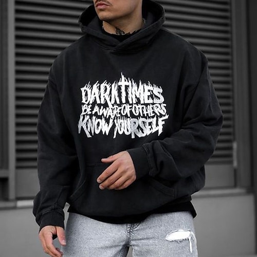 

Men's Hoodie Pullover Hoodie Sweatshirt Graphic Patterned Letter Pocket Print Daily Holiday Going out Hot Stamping Casual Streetwear Hoodies Sweatshirts Black