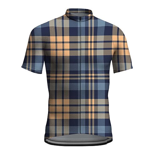

21Grams Men's Cycling Jersey Short Sleeve Bike Top with 3 Rear Pockets Mountain Bike MTB Road Bike Cycling Breathable Quick Dry Moisture Wicking Reflective Strips Blue Plaid Checkered Polyester