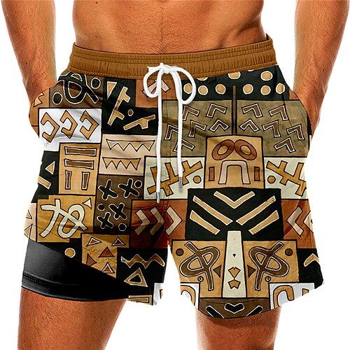 

Men's Swim Trunks Swim Shorts Quick Dry Board Shorts Bathing Suit Compression Liner with Pockets Drawstring Swimming Surfing Beach Water Sports Retro Printed Spring Summer