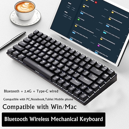 

Triple Mode Bluetooth / 2.4G / USB Mechanical Keyboard Portable Lightweight Ergonomic Multicolor Backlit Keyboard with Built-in Li-Battery Powered USB Powered 84 Keys