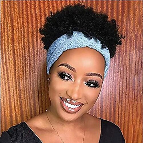 

Headband Scarf Wig Short Afro Curly Human Hair Wig Glueless Brazilian Wigs For Black Women Remy Full Machine Made wig