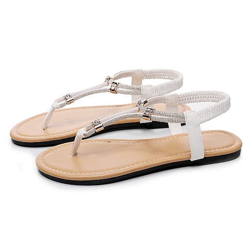 

Women's Sandals Flat Sandals Sparkly Sandals Rhinestone Flat Heel Open Toe Elegant Casual Daily Office PVC Elastic Band Spring Summer Solid Colored Almond White Black