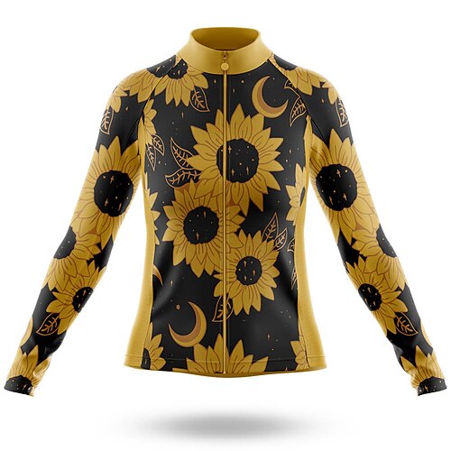 

21Grams Women's Cycling Jersey Long Sleeve Bike Top with 3 Rear Pockets Mountain Bike MTB Road Bike Cycling Breathable Quick Dry Moisture Wicking Reflective Strips Yellow Floral Botanical Polyester