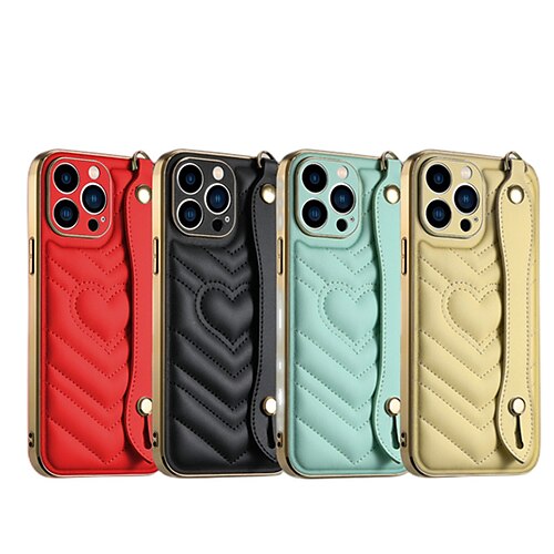

Phone Case For Apple Back Cover iPhone 13 Pro Max iPhone 13 iPhone 13 Pro Portable with Wrist Strap Shockproof Lines / Waves Solid Colored Geometric Pattern TPU Plastic PU Leather