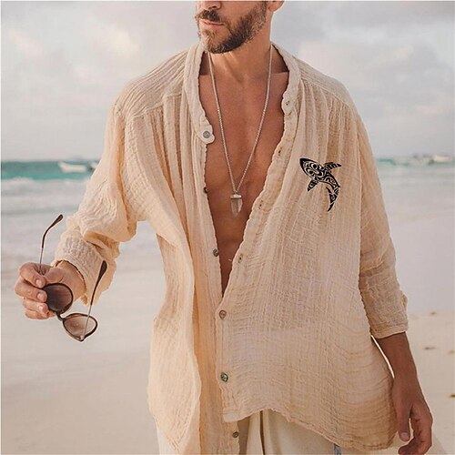 

Men's Shirt Hot Stamping Graphic Patterned Animal Collar Street Casual Button-Down Print Long Sleeve Tops Designer Casual Fashion Big and Tall Green White Black / Fall / Spring