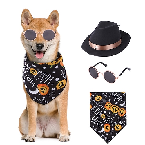 

3 Pcs Pet Dress Up Dress Up Dog Costume Hat Saliva Towel Cat Glasses