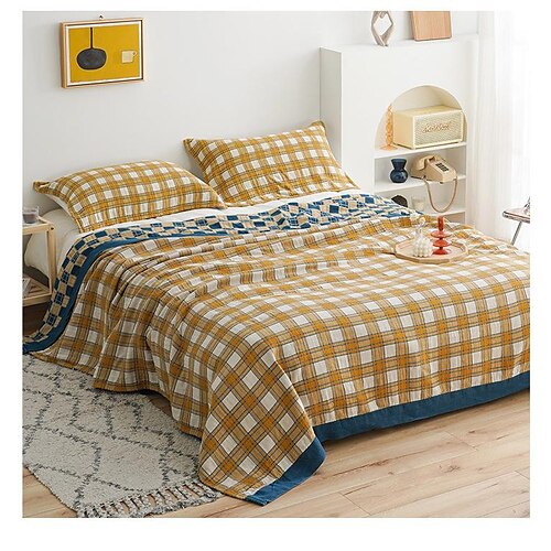 

Cotton Blanket Boho Cooling Blanket Soft Couch/Bed Throw Towel Farmhouse for Single/Twin/Full/Double Size, Breathable Machine Washable Blankets for Summer