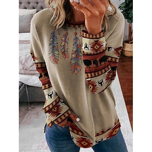 

Women's Sweatshirt Animal Patchwork Print Casual Daily Holiday 3D Print Ethnic Casual Hoodies Sweatshirts Khaki