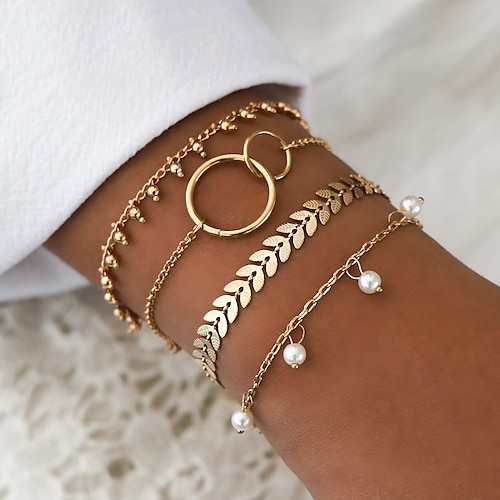 

4pcs Women's Bracelet Layered XOXO Simple Boho Alloy Bracelet Jewelry Golden For Gift Daily Holiday