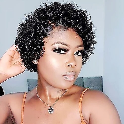 

Pixie Cut Wig Short Bob Curly Human Hair Wigs Cheap 13X1 Transparent Lace Deep Curly 130% Density Natural Hairline 100% Virgin For Women wigs for black women