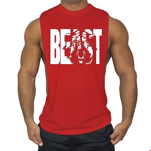 

Men's Tank Top Vest Graphic Patterned Slogan Crew Neck Street Casual Print Sleeveless Tops Basic Fashion Classic Comfortable Black Gray Red / Summer