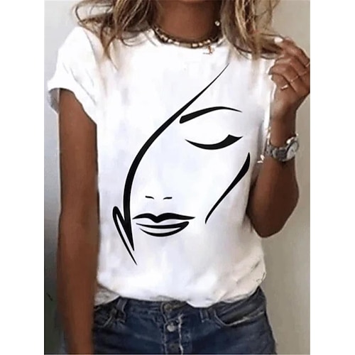 

Women's Tops Face Printing Short-Sleeved Round Neck T-Shirt