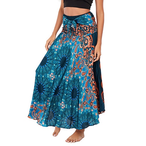 

Women's Skirt Swing Maxi Viscose Green Wine Fuchsia Royal Blue Skirts Autumn / Fall Print Boho Summer Casual Daily Weekend One-Size / Loose Fit