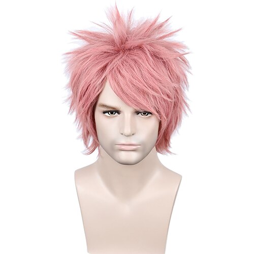 

unisex lige kort pink anime cosplay paryk halloween kostume paryk til mænd