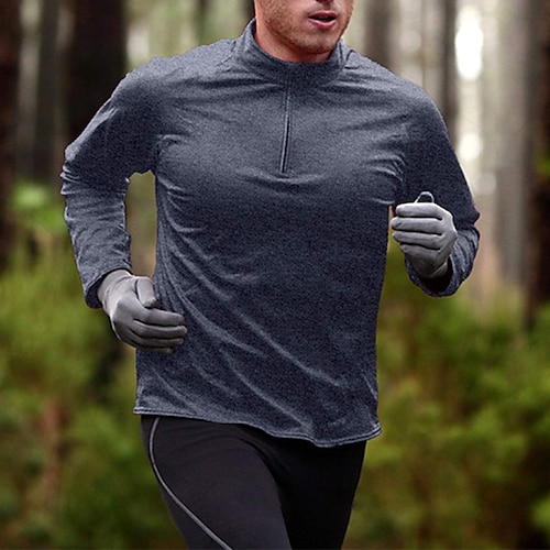 

Men's Workout Shirt Running Shirt Half Zip Long Sleeve Sweatshirt Athletic Thermal Warm Breathable Moisture Wicking Gym Workout Running Active Training Sportswear Activewear Solid Colored Dark Grey