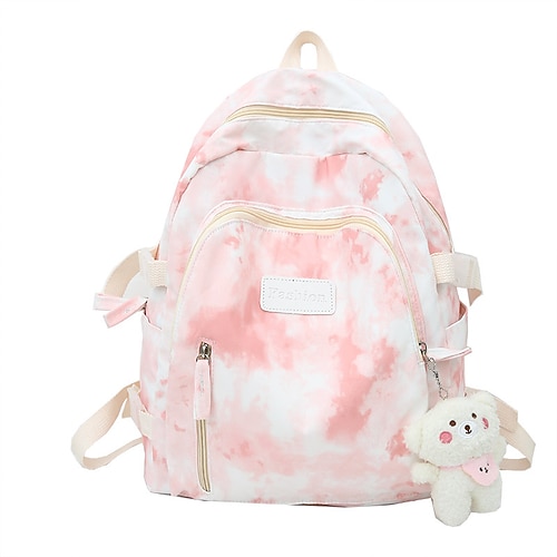 

Women's School Bag Bookbag Commuter Backpack Nylon Geometric Large Capacity Breathable Zipper Daily Blue without pendant Black without pendant Pink without pendant Orange without pendant black plush