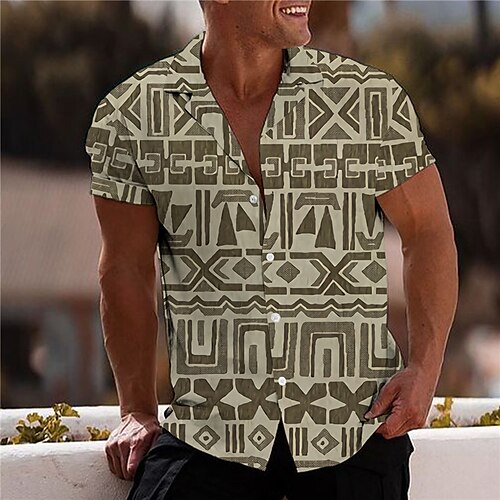 

Men's Shirt 3D Print Geometry Turndown Street Casual Button-Down Print Short Sleeve Tops Designer Casual Fashion Breathable Green / Summer