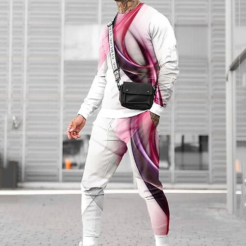 

Men's Tracksuit Hoodies Set Graphic Patterned Color Block 2 Piece Print Sports Outdoor Casual Sports 3D Print Sportswear Basic Essential Hoodies Sweatshirts Black And White White Black