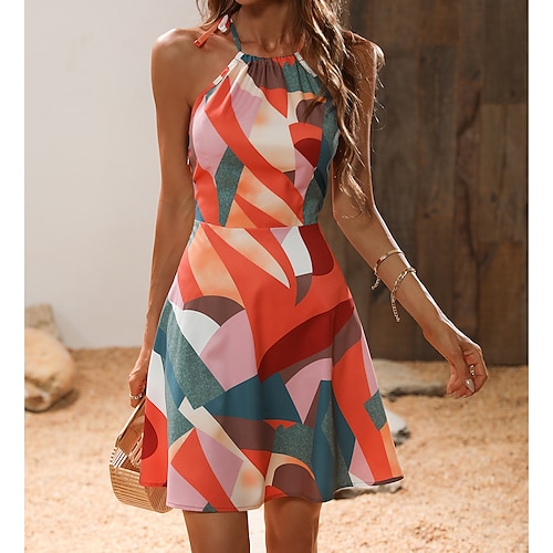 

Mujer Arco Iris Sin Mangas Plaid Estampado Primavera Verano Cuello halter 2022 S M L XL