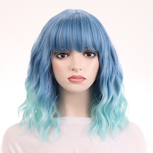 

Synthetic Wig Wavy With Bangs Machine Made Wig Short A1 Synthetic Hair Women's Soft Classic Easy to Carry Blue Ombre / Daily Wear / Party / Evening