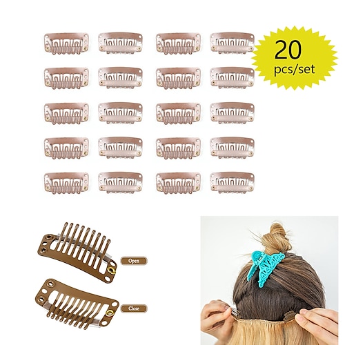 

alileader 20pcs/lot klipp i hårforlengelse parykkklips for menneskehår smell snap hair clips for extensions metallkam for lukking