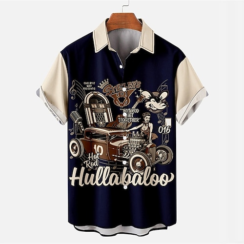 

Herren Hemd Hawaiihemd Sommerhemd Grafik-Shirt Aloha-Shirt Vintage Hawaiihemden Buchstabe Auto Umlegekragen Schwarz 3D-Druck Outdoor Strasse Kurzarm Button-Down Bedruckt Bekleidung Modisch